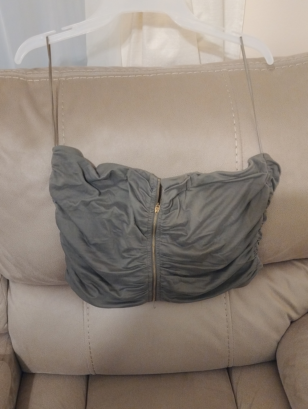 Heart Hips Gray Ruched Zip-Front Crop Top